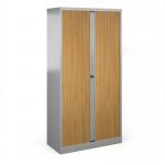 Bisley systems storage high tambour cupboard 1970mm high - silver with beech doors DST78SB