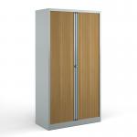 Bisley systems storage high tambour cupboard 1970mm high - silver with beech doors DST78SB