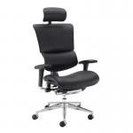 Dynamo Ergo leather posture chair with chrome base and head rest - black