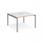 Adapt back to back desks 1200mm x 1200mm - silver frame, white top with oak edging E1212-S-WO