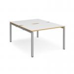 Adapt back to back desks 1200mm x 1600mm - silver frame, white top with oak edging E1216-S-WO