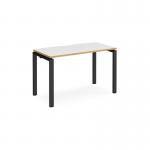 Adapt single desk 1200mm x 600mm - black frame and white top with oak edging