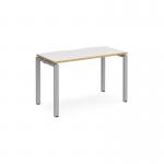 Adapt single desk 1200mm x 600mm - silver frame, white top with oak edging E126-S-WO