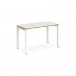 Adapt single desk 1200mm x 600mm - white frame and white top with oak edging