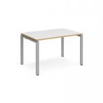 Adapt single desk 1200mm x 800mm - silver frame, white top with oak edging E128-S-WO