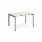 Adapt single desk 1200mm x 800mm - silver frame and white top with oak edging