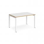 Adapt single desk 1200mm x 800mm - white frame, white top with oak edging E128-WH-WO