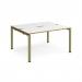 Adapt back to back desks 1400mm x 1200mm - green frame, white top, oak edge E1412-GN-WO
