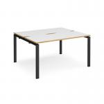 Adapt back to back desks 1400mm x 1200mm - black frame, white top with oak edging E1412-K-WO