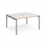 Adapt starter units back to back 1400mm x 1200mm - silver frame, white top with oak edging E1412-SB-S-WO