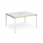Adapt back to back desks 1400mm x 1200mm - white frame, white top with oak edging E1412-WH-WO