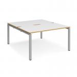Adapt back to back desks 1400mm x 1600mm - silver frame, white top with oak edging E1416-S-WO