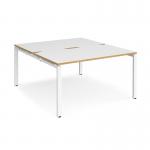 Adapt back to back desks 1400mm x 1600mm - white frame, white top with oak edging E1416-WH-WO
