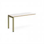 Adapt add on unit single 1400mm x 600mm - green frame, white top, oak edge E146-AB-GN-WO