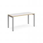 Adapt single desk 1400mm x 600mm - silver frame and white top with oak edging