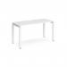 This picture features a single desk, measuring 1400mm by 600mm, with a white frame and white top. The clean design of the desk is enhanced by the white color scheme, giving a sleek and modern feel to any office space.