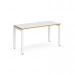 Adapt single desk 1400mm x 600mm - white frame and white top with oak edging