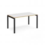 Adapt single desk 1400mm x 800mm - black frame, white top with oak edging E148-K-WO