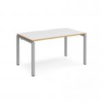 Adapt single desk 1400mm x 800mm - silver frame, white top with oak edging E148-S-WO