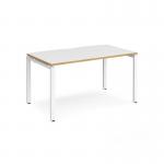 Adapt single desk 1400mm x 800mm - white frame and white top with oak edging