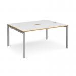 Adapt back to back desks 1600mm x 1200mm - silver frame, white top with oak edging E1612-S-WO