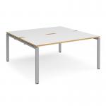 Adapt back to back desks 1600mm x 1600mm - silver frame, white top with oak edging E1616-S-WO