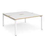 Adapt back to back desks 1600mm x 1600mm - white frame, white top with oak edging E1616-WH-WO
