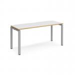 Adapt starter unit single 1600mm x 600mm - silver frame, white top with oak edging E166-SB-S-WO