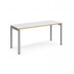 Adapt single desk 1600mm x 600mm - silver frame, white top with oak edging E166-S-WO