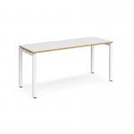 Adapt single desk 1600mm x 600mm - white frame and white top with oak edging