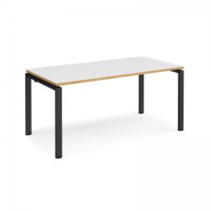 Adapt single desk 1600mm x 800mm - black frame, white top with oak