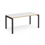 Adapt single desk 1600mm x 800mm - black frame, white top with oak edging E168-K-WO