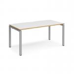 Adapt single desk 1600mm x 800mm - silver frame, white top with oak edging E168-S-WO