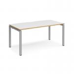 Adapt single desk 1600mm x 800mm - silver frame and white top with oak edging