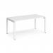 This photo shows a single white-framed bench desk, measuring 1600mm x 800mm, with a white top. The design allows for adaptability and flexibility for various work setups.