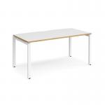 Adapt single desk 1600mm x 800mm - white frame and white top with oak edging