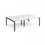 Adapt double back to back desks 2400mm x 1600mm - black frame, white top with oak edging E2416-K-WO