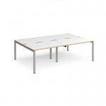 Adapt double back to back desks 2400mm x 1600mm - silver frame, white top with oak edging E2416-S-WO