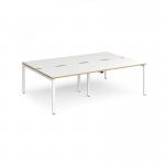 Adapt double back to back desks 2400mm x 1600mm - white frame, white top with oak edging E2416-WH-WO