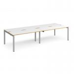 Adapt double back to back desks 2800mm x 1200mm - silver frame, white top with oak edging E2812-S-WO