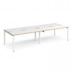Adapt double back to back desks 2800mm x 1200mm - white frame, white top with oak edging E2812-WH-WO