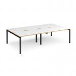 Adapt double back to back desks 2800mm x 1600mm - black frame, white top with oak edging E2816-K-WO
