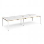 Adapt double back to back desks 3200mm x 1200mm - white frame, white top with oak edging E3212-WH-WO