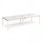 Adapt double back to back desks 3200mm x 1200mm - white frame, white top with oak edging E3212-WH-WO