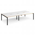 Adapt double back to back desks 3200mm x 1600mm - black frame, white top with oak edging E3216-K-WO