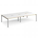 Adapt double back to back desks 3200mm x 1600mm - silver frame, white top with oak edging E3216-S-WO