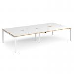 Adapt double back to back desks 3200mm x 1600mm - white frame, white top with oak edging E3216-WH-WO