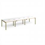 Adapt triple back to back desks 3600mm x 1200mm - green frame, white top, oak edge E3612-GN-WO