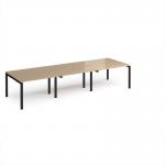 Adapt triple back to back desks 3600mm x 1200mm - black frame, kendal oak top E3612-K-KO