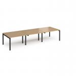 Adapt triple back to back desks 3600mm x 1200mm - black frame, oak top E3612-K-O